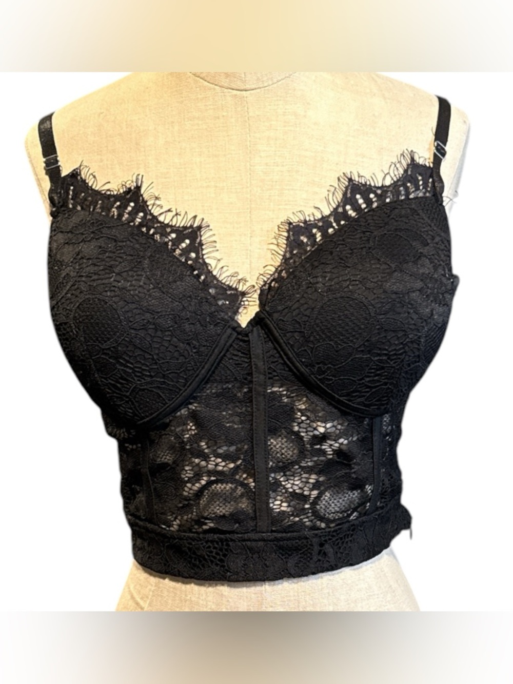 Haute Monde Black Lace Longline Bralette
